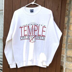 VTG TEMPLE University OWLS white sweatshirt (tag cut)  Sz L  womens pre-owned